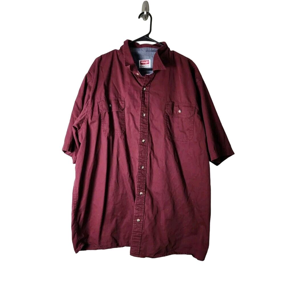 Wrangler Button Up‎ Shirt Size 3XT Red Burgandy Front Pockets Short Sleeve